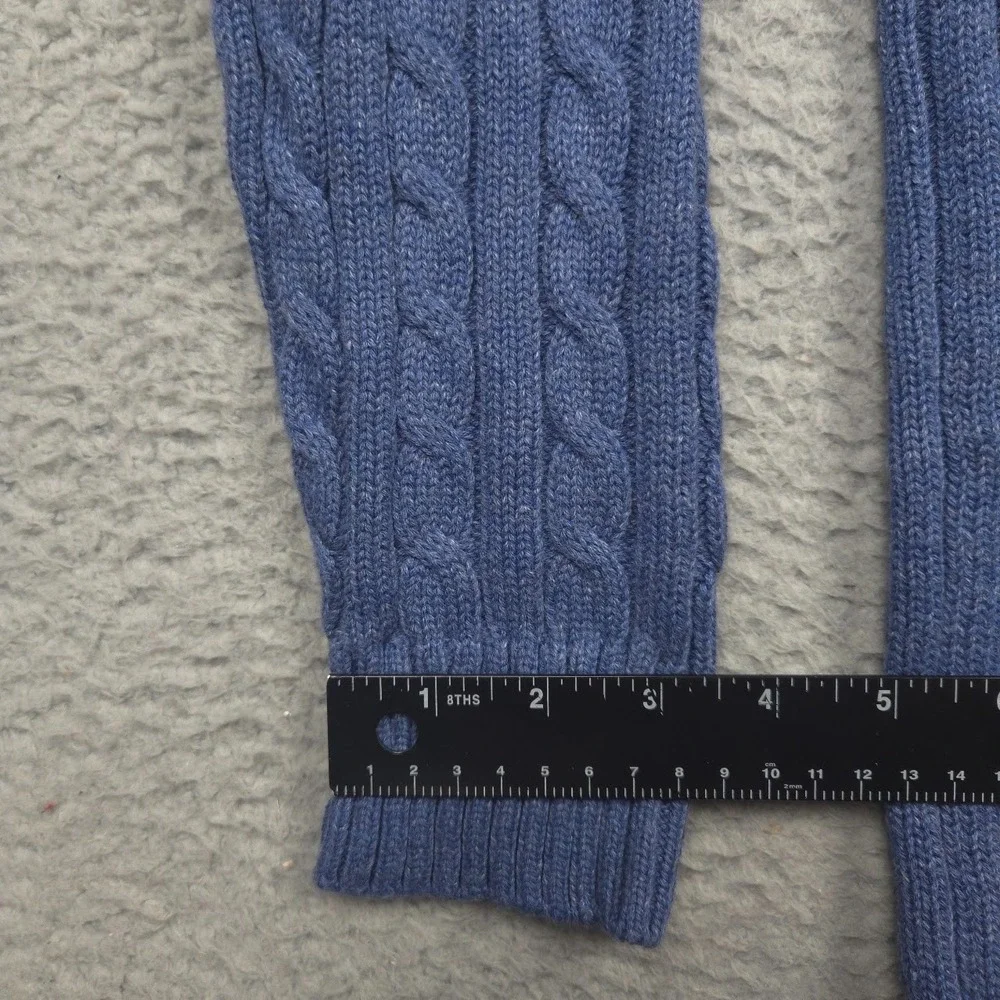 L.L.Bean Double L Sweater Women L Cotton Cable Knit Shawl Collar Blue NWT